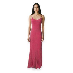 Vintage Rebecca USA Pink Glitter Maxi Evening Gown M – 90s Sparkle Spaghetti